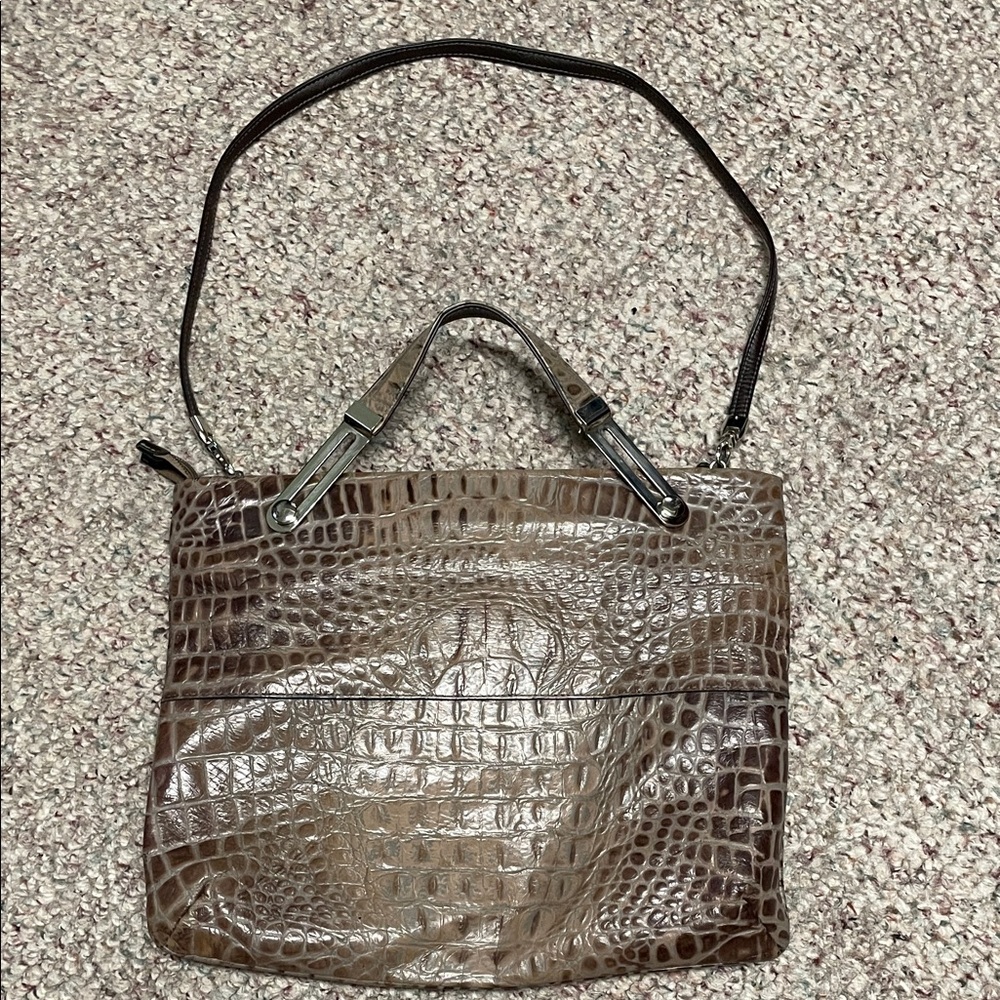 Due fratelli Elegant Brown Crocodile-Embossed Women's 2 way wear Bag